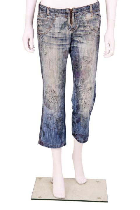 2000's Capri Blue Floral Jeans