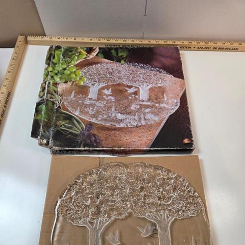 Walter Glass Germany 13.5" cake plate with two trees and birds design. #german #cakeplate