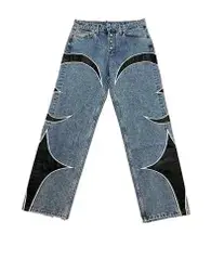 THUG CLUB leather denim pants