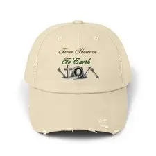 From Heaven to Earth Cap | Christian Acronym, Cross, Halo, Wings Distressed Hat
