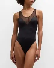 Norma Kamali Combo Mio Mesh Top One Piece Swimsuit Black Women's S