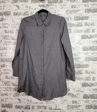 Norma Kamali Men's Gray Button-Up Shirt Size S Long Sleeve Polyester/Cotton