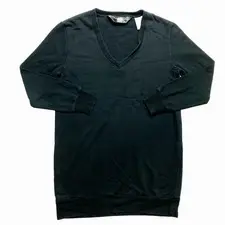 Norma Kamali Sweatshirt Womens Small Black Fleece Tunic Pullover V-Neck 