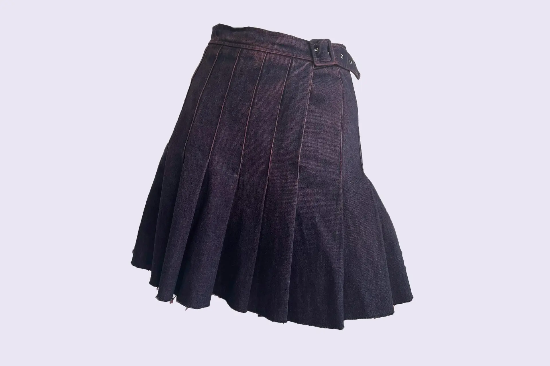 Y2K Antonio Berardi Denim Kilt: Dark Purple Pleated Mini Skirt (Size Small)