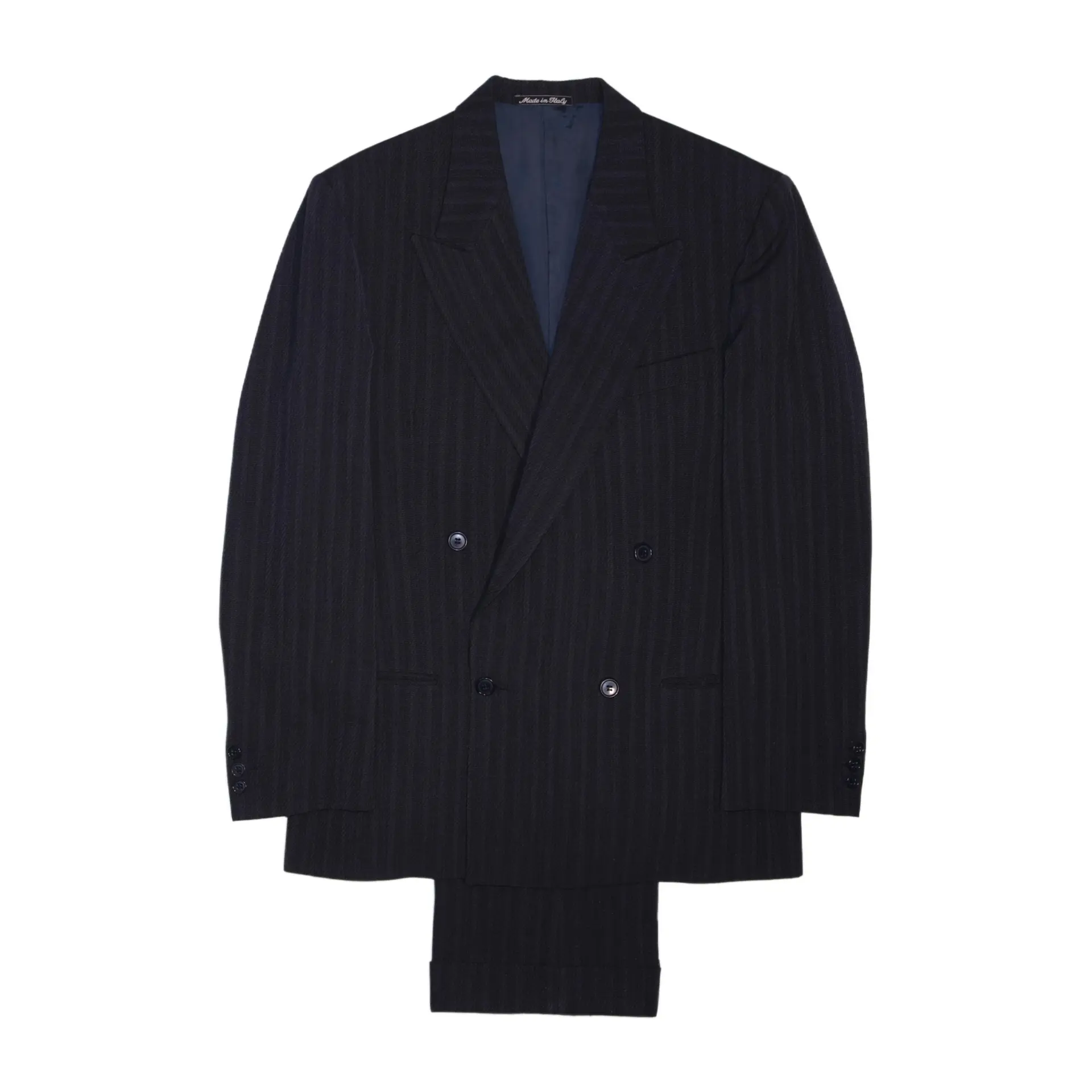1980s Giorgio Armani Double Breasted Suit – Power Suit – Navy pinstripe Wool – Size 48