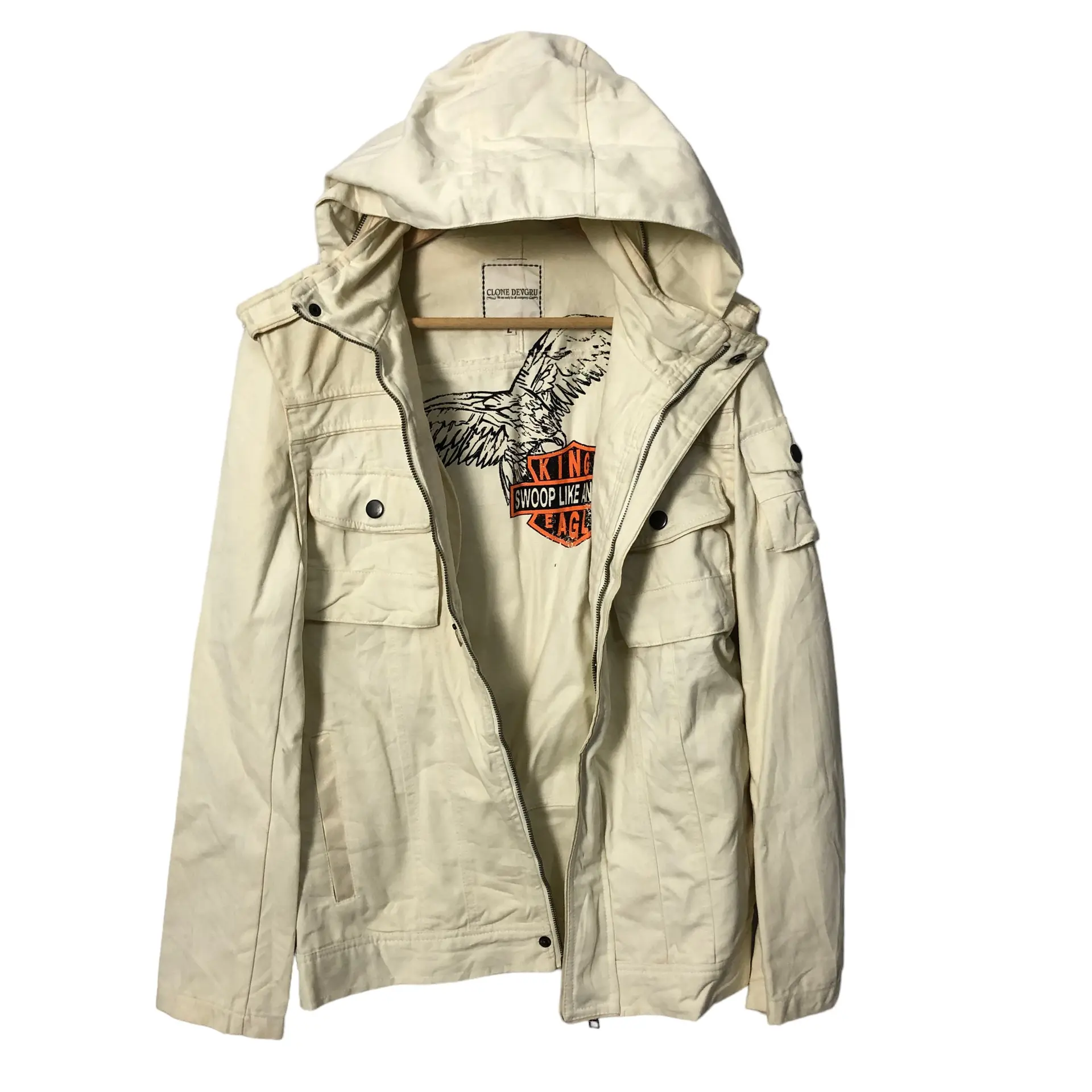 Vintage Clone Devgru Eagle Big Logo Zipper Ups Multipocket Hoodie Vest Jacket Clone Devgru Big Logo Multipocket Vest White Colour Size M