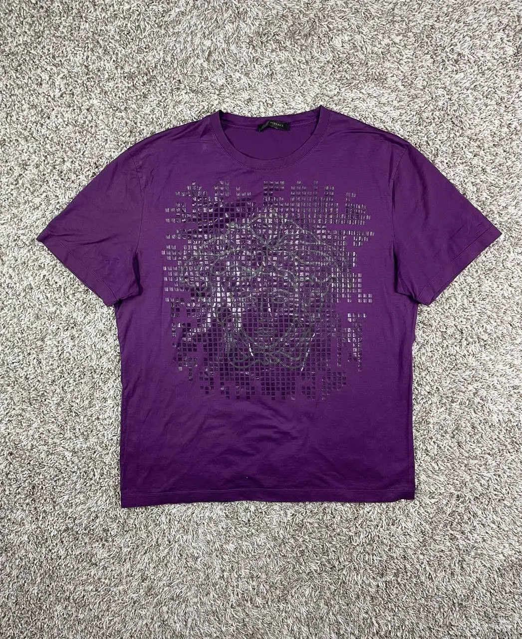 Versace Pixel Medusa Logo Purple T-Shirt