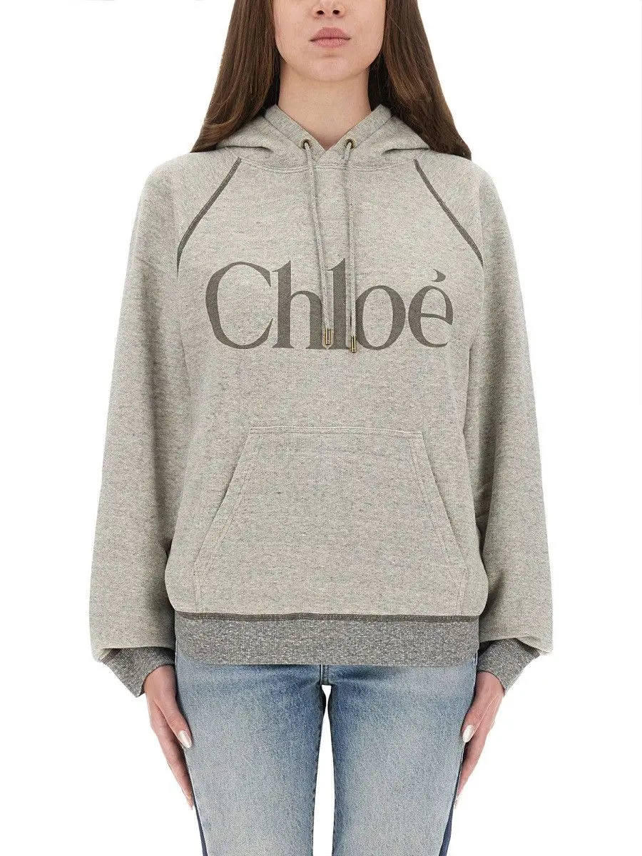 CHLOÉ OVERSIZED LOGO HOODIE - GREY
