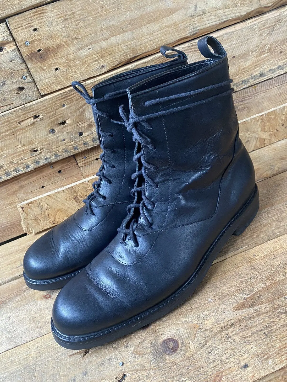 Giuano fujiwara x avant black leather combat boots uk 10