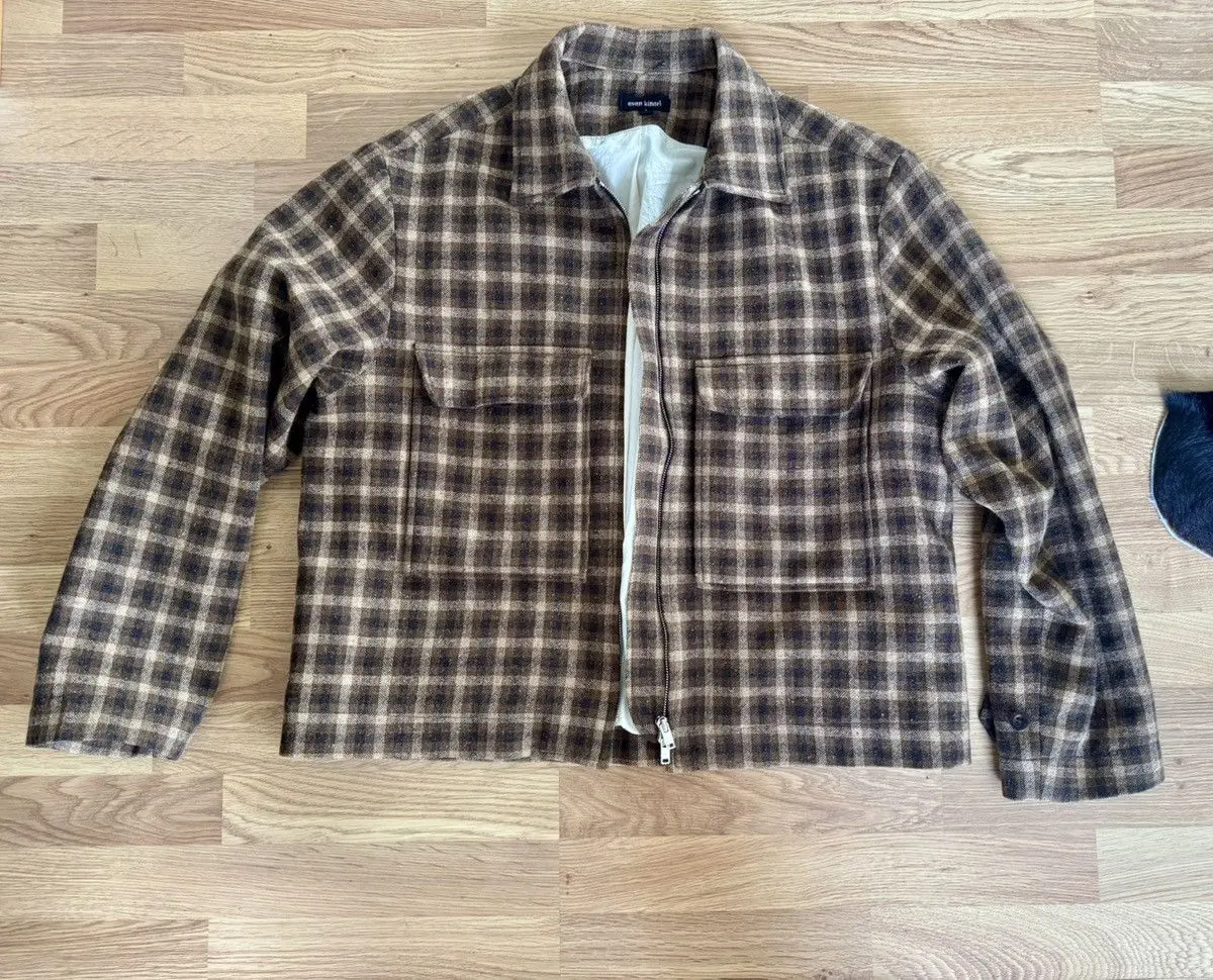 Evan Kinori Zip jacket wool tweed check brown/rust