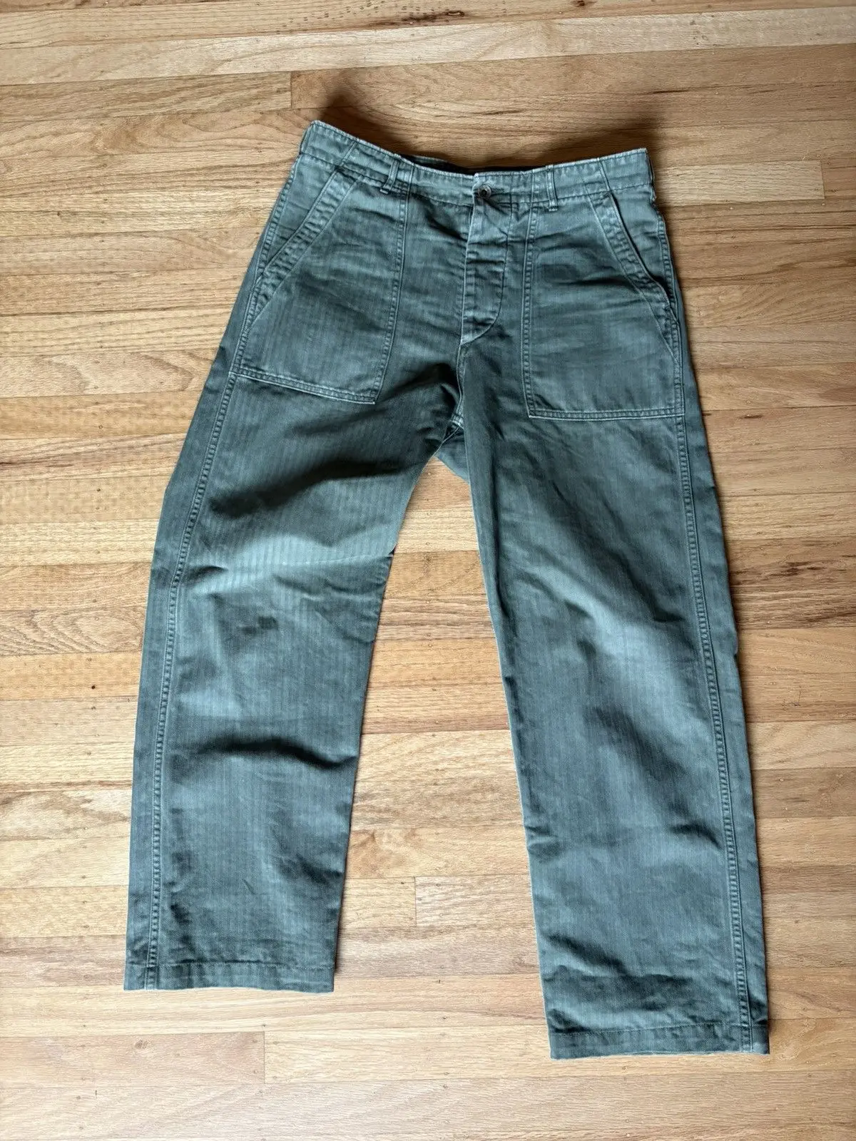Orslow x Canoe Club Fatigue Pants Green Herringbone