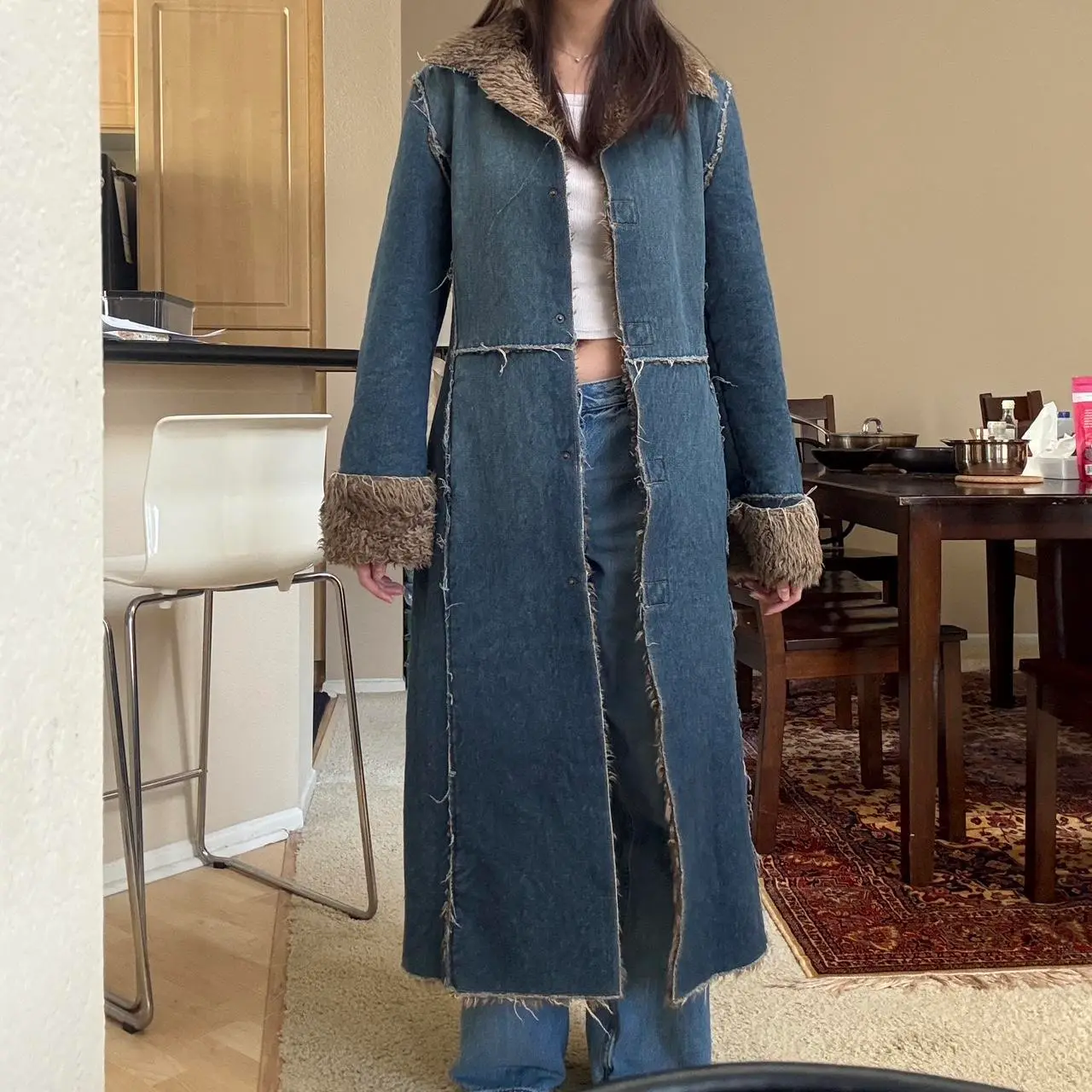 denim fur coat