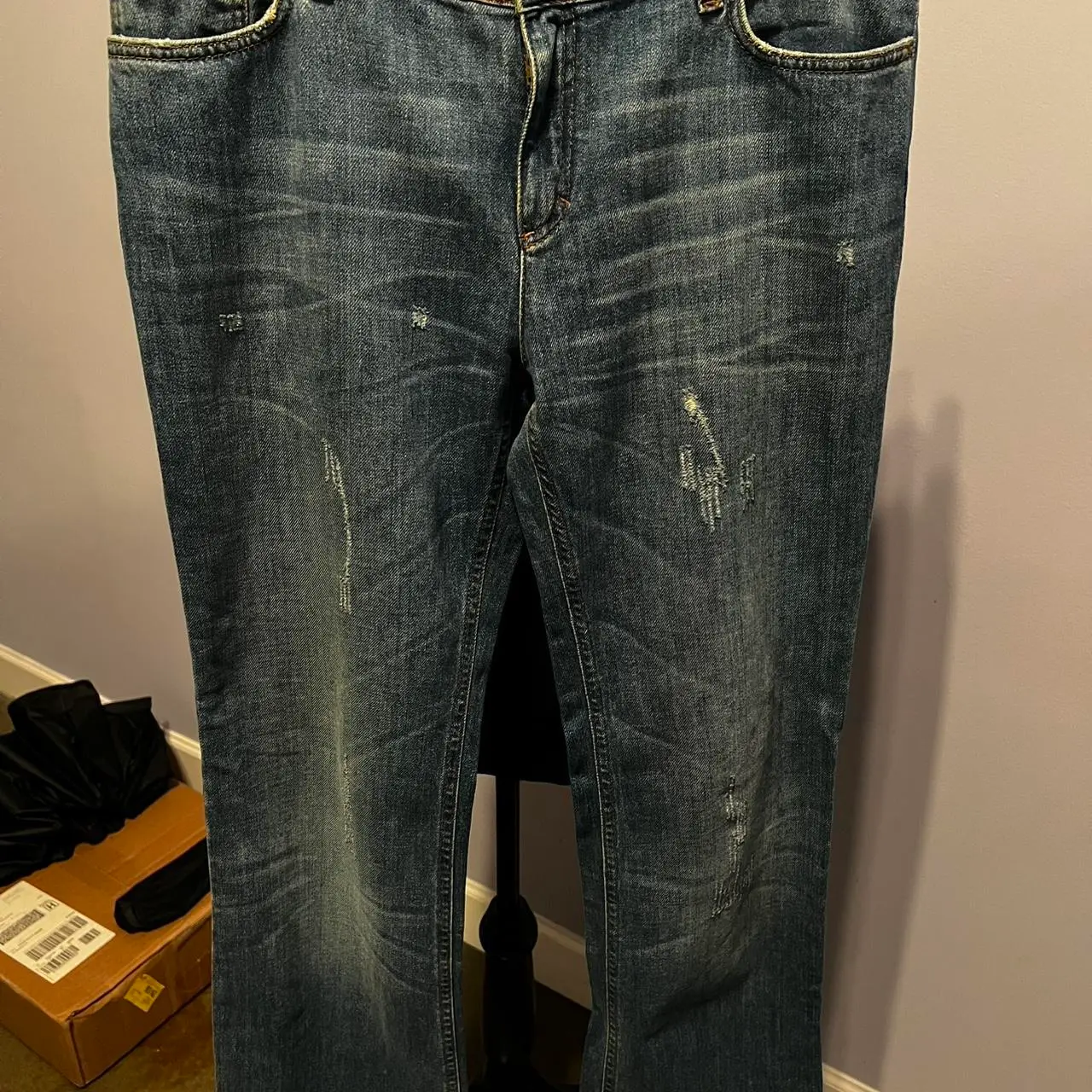 vintage low rise distressed denim